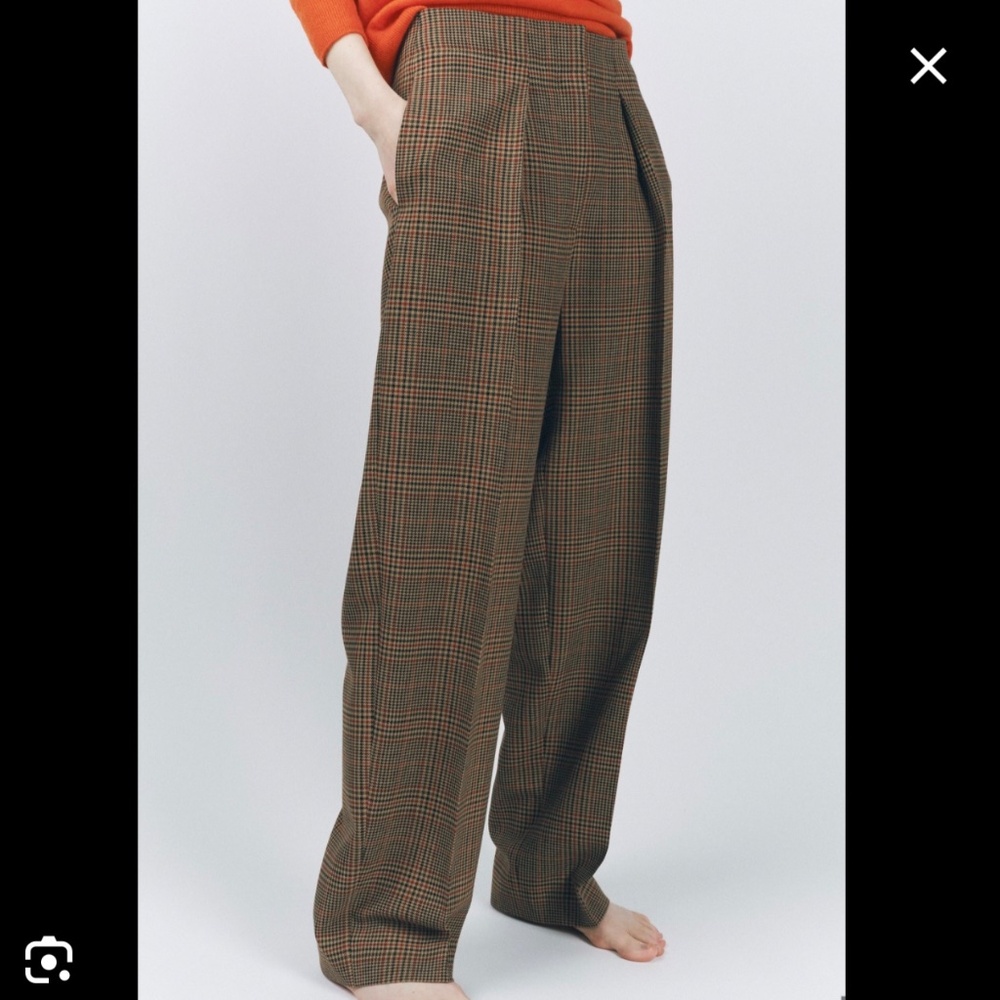 ZARA Women Collection Check Darted Trousers Light Brown SZ XS - Picture 2 of 16